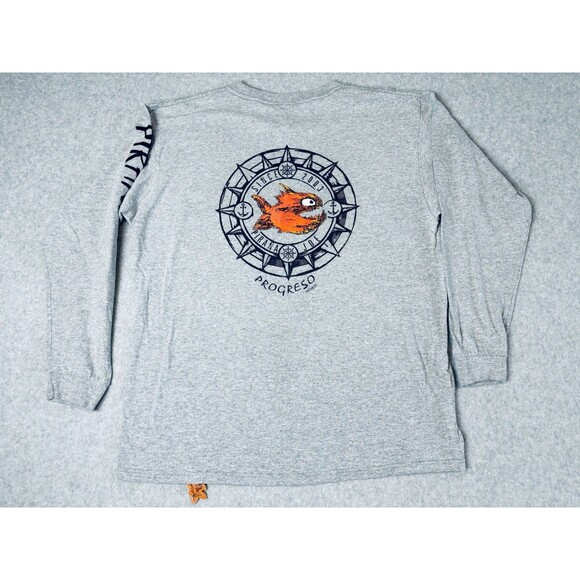 Pirana Joe Long Sleeve T Shirt Gray - Fish Tag - Progreso Mexico - 100%‎ Cotton - Picture 7 of 12